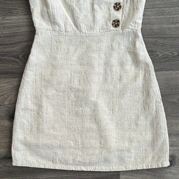 Urban Outfitters Riley Button Front Mini Dress Size 0 Linen & Cotton Beige Cream - Picture 7 of 12